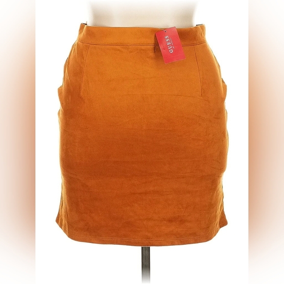 Guess Burnt Orange Suede-Look Mini Skirt with Front Zip – Size XL - Picture 3 of 4